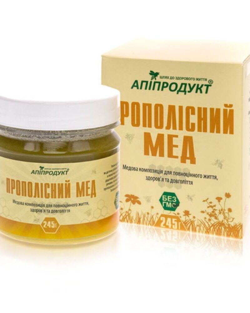 Медова композиція Прополісний мед Апіпродукт банка та коробка 245 г
