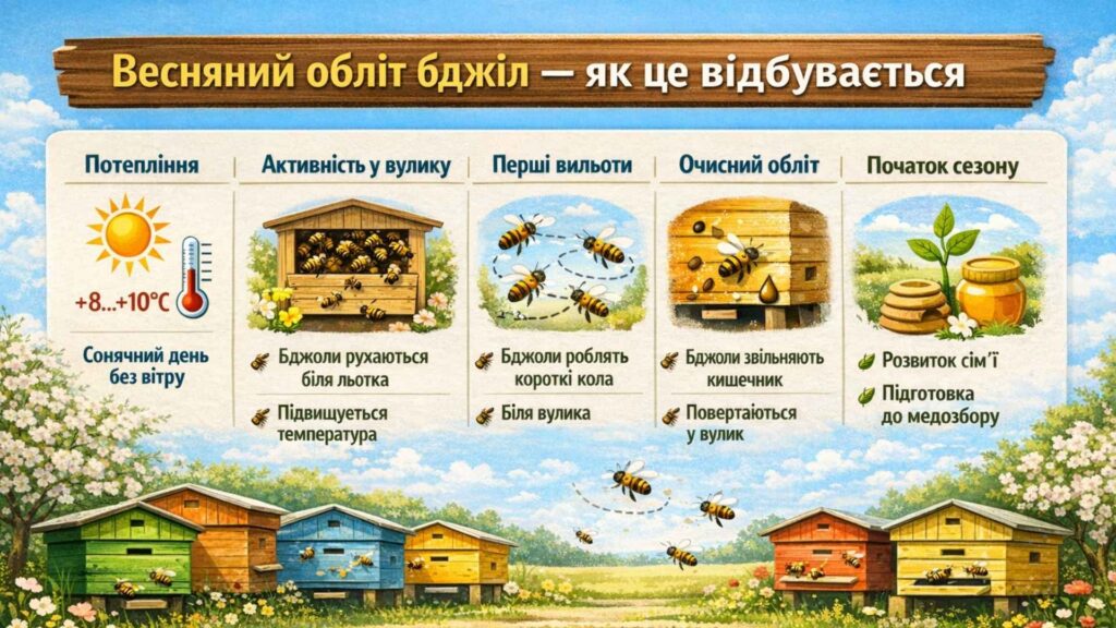 Весняний обліт бджіл інфографіка
