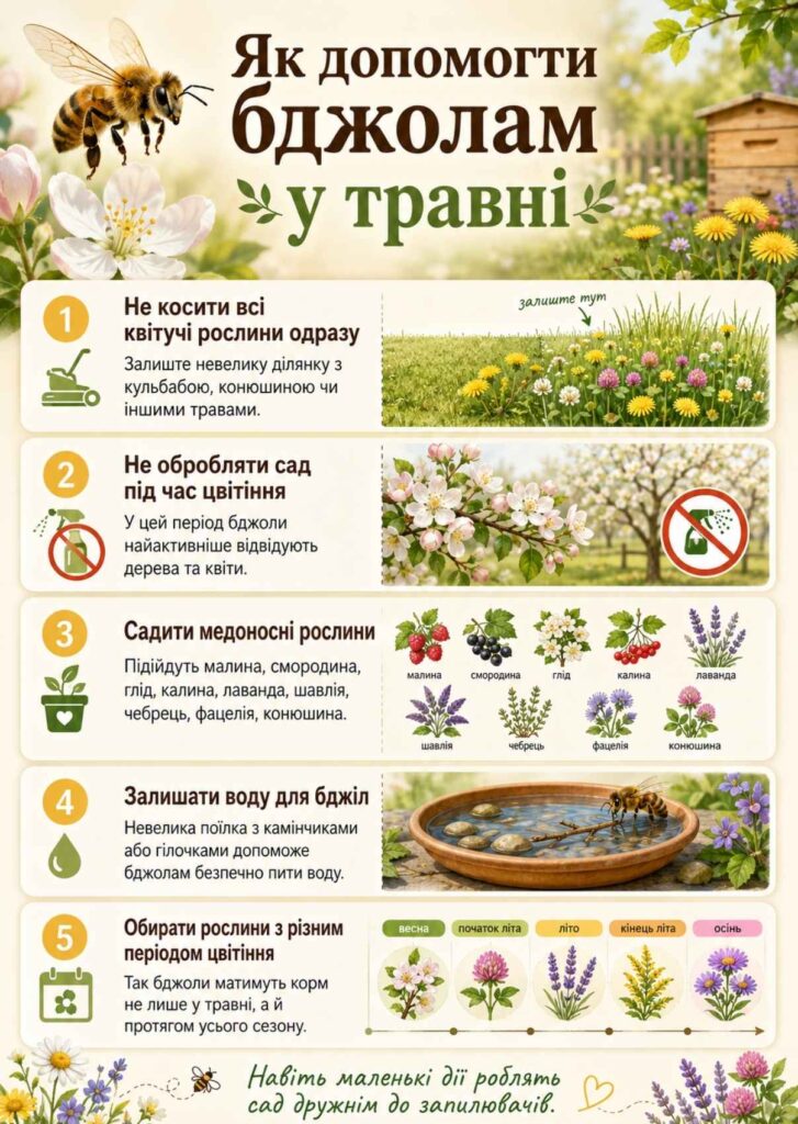 Як допомогти бджолам у травні — інфографіка для саду